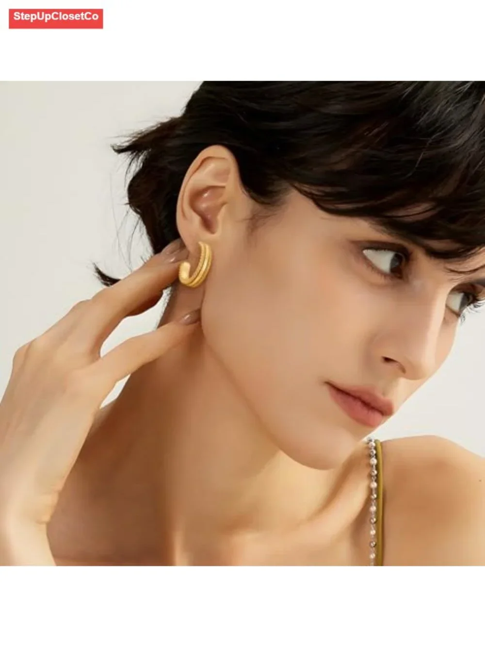 Two Tone Hoop Earrings for Women Chunky Twisted Rope Mixed Metal Studs
